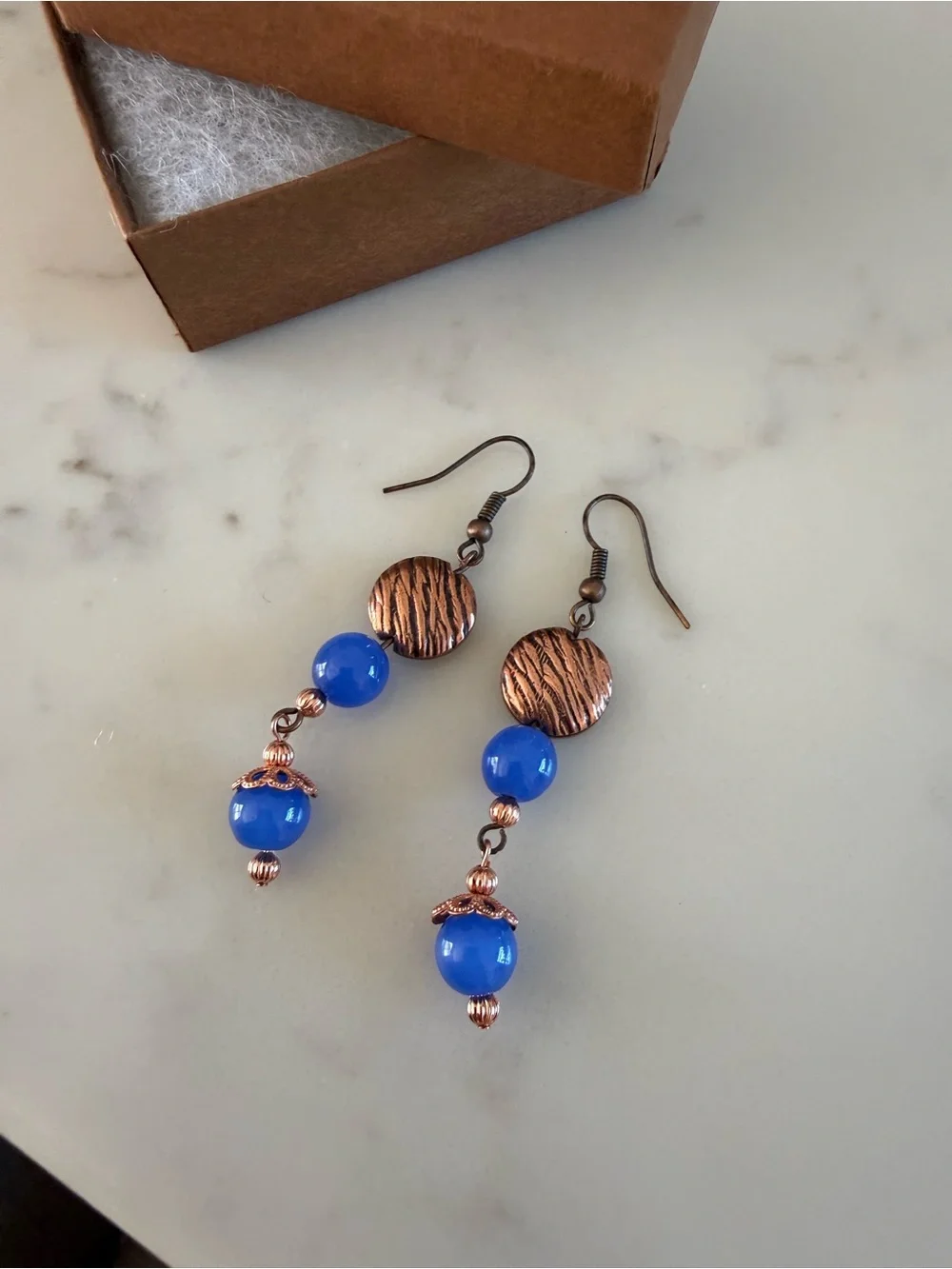 Silpada Copper and Bright Blue Bead Dangle Earrings
